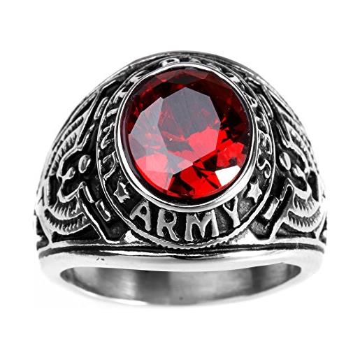 HAMANY gioielli anello da uomo acciaio inossidabile con zircone pietra, falco aquila us esercito, rossa, dimensioni 25