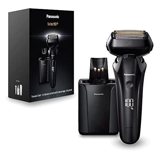 Panasonic series 900+ es-ls9a 6-blade wet & dry rasoio elettrico per gli uomini, rasoio elettrico con sensore barba reattivo, pulizia automatica e sistema di ricarica, nero
