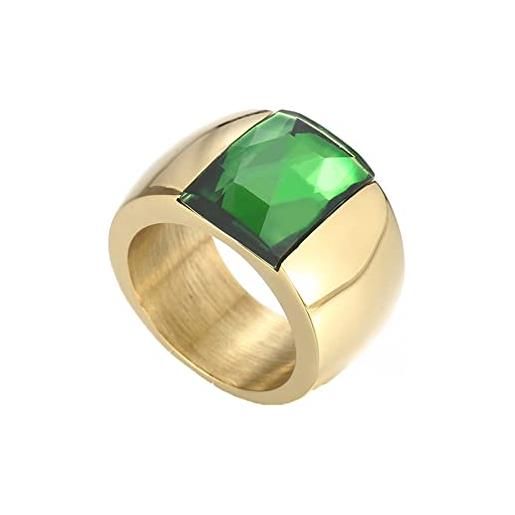 PAMTIER anello con gemma multicolore largo 10mm per donne anello a fascia in acciaio inossidabile con pietra esagerata verde placcato oro misura 19