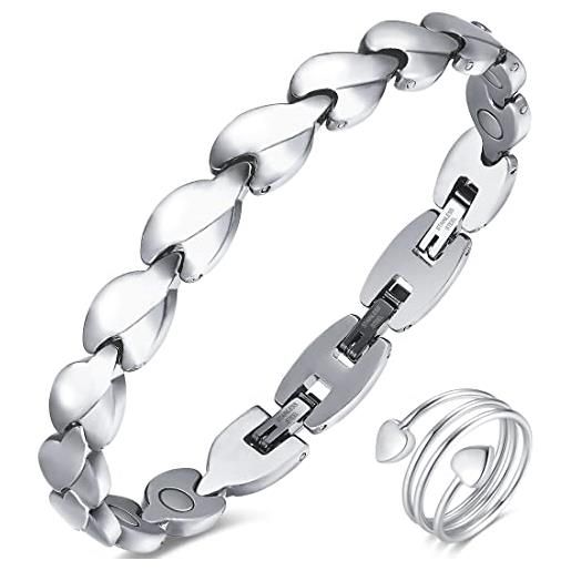 Vicmag braccialetto magnetico da donna, in acciaio al titanio, per artrite, sollievo dal dolore, braccialetto magnetico, regalo con strumento di rimozione, 17 cm