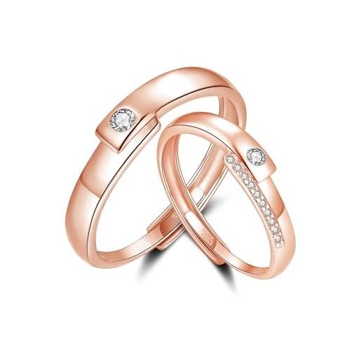 Bewenda coppia di anelli in argento sterling 925, per uomo e donna, regolabile, anello di fidanzamento, anello di fidanzamento, anello di matrimonio, facile aperto, con zirconi bianchi, confezione