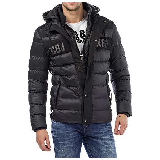 Cipo & Baxx giacca invernale da uomo, trapuntata, con cappuccio, giacca calda, grigio. , m