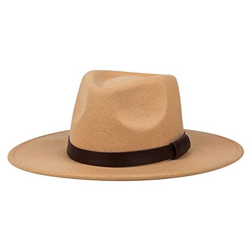 AIEOE - cappello fedora, da uomo e donna, in feltro, cappello jazz, a tesa larga, regolabile, per autunno e inverno, cappello panama, cammello a, taglia unica