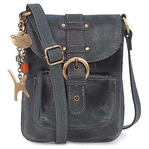 Catwalk Collection Handbags - vera pelle - piccolo borsa a tracolla/borse a mano/messenger/borsetta donna - per i. Phone - jolene - verde