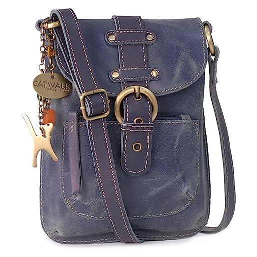 Catwalk Collection Handbags - vera pelle - piccolo borsa a tracolla/borse a mano/messenger/borsetta donna - per i. Phone - jolene - nero