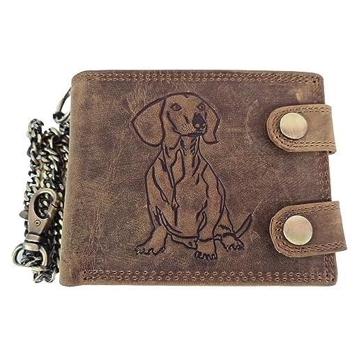 Einkaufszauber portafoglio in vera pelle bassotto cane con catena, marrone, 12x10x3cm