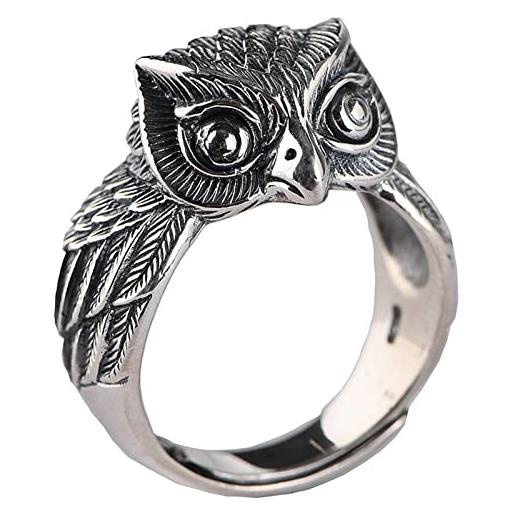 Epinki anello argento 925 per uomo gufo vintage anelli fede gioielli misura regolabile