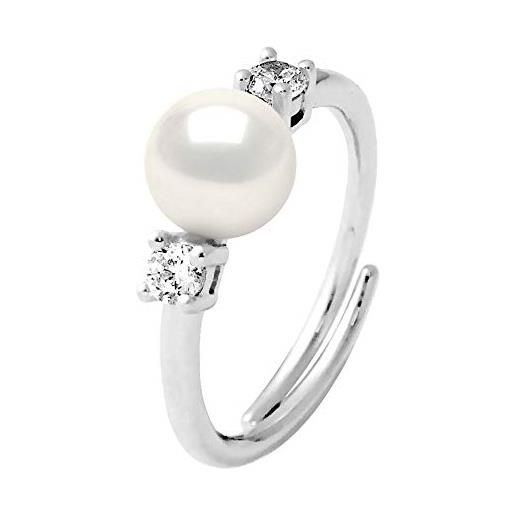 PEARLS & COLORS NATURAL FINE PEARLS pearls & colors - anello vera perla coltivata d'acqua dolce 7-8 mm - colore bianco naturale - qualità aaa+ - misura regolabile - argento 925 - gioielli donna