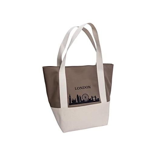 NEW HOPE borsa shopper moderna in due colori con scritta londra, donna, nero/marrone