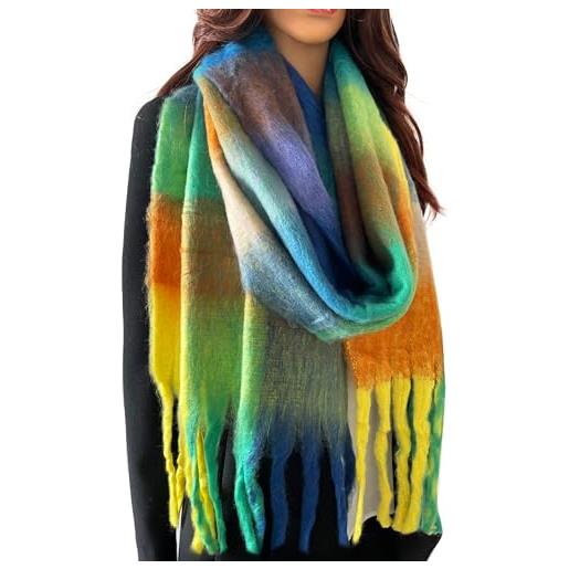 The Accessory Co. sciarpa scozzese coperta a quadri sciarpa da donna, sciarpa oversize scialle avvolgente, sciarpe da donna, sciarpa di lana arcobaleno, grande sciarpa invernale calda, lunga spessa