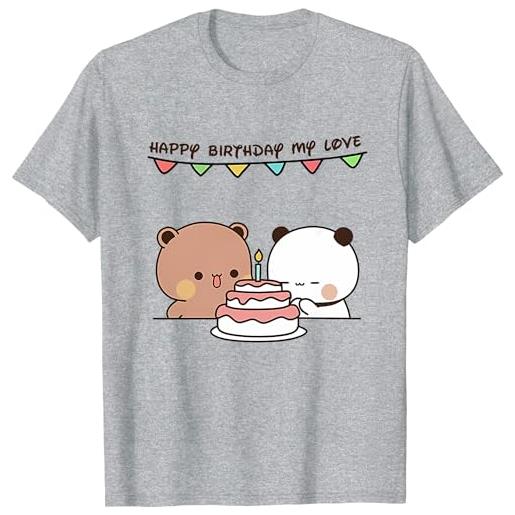 Berentoya t-shirt unisex con panda kawaii con scritta hug bubu and dudu happy birthday my love valentines days, grigio, m