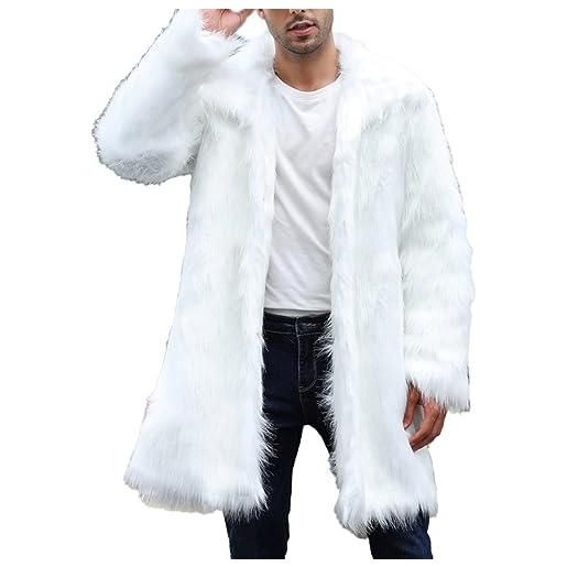 Dinnesis cappotto di pelliccia bianca da uomo - pelliccia da uomo in pelliccia sintetica lunga giacca invernale con risvolto in finta pelliccia giacca a maniche lunghe, colletto di pelliccia, giacca