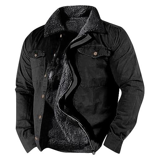 JMEDIC giacca casual invernale with moto giacca da uomo in tinta unita semplice più velluto spesso in autunno e inverno giubbotto invernale da lavoro felpa giaccone invernale offerta (black, l)