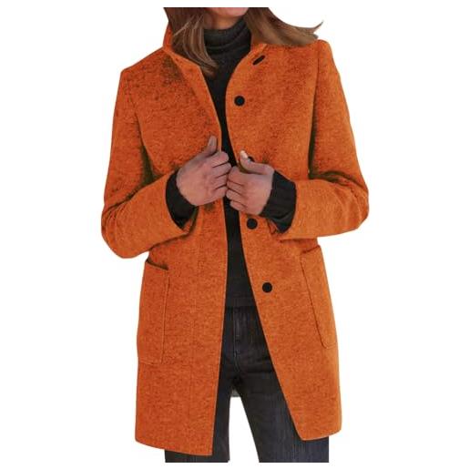 Yegirlzs cappotto donna manica lunga cappotti di lana casual moda cardigan giacca con risvolto tinta unita cappotti lungo trench autunno inverno a arancione m