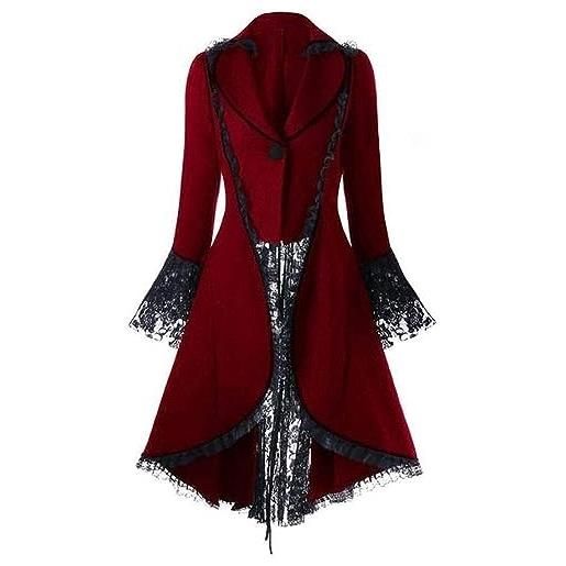 Yeooa donna elegante vintage pizzo patchwork pulsante giacca cappotto costume medievale inverno cappotto di media lunghezza cappotto gioco di ruolo halloween costume (rosso, xxl)