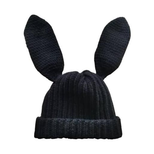Kalttoy cappello invernale caldo lavorato a maglia con orecchie lunghe da coniglio morbido traspirante all'uncinetto berretto da donna copricapo attività all'aperto, nero , etichettalia