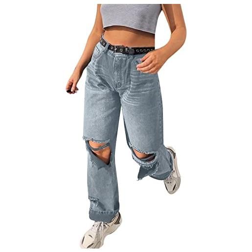 Briskorry jeans da donna, jeans attillati, elasticizzati, strappati, in denim con fori, blu-a-9.7, l