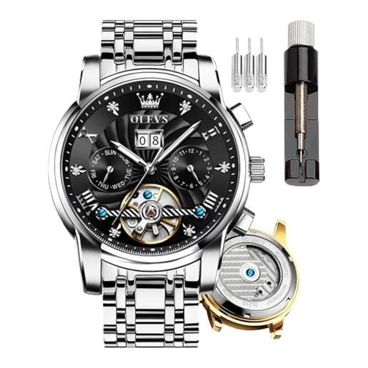 Gute Orologio Meccanico Automatico Uomo – Scheletro Tourbillon, Pelle Marrone, 30M