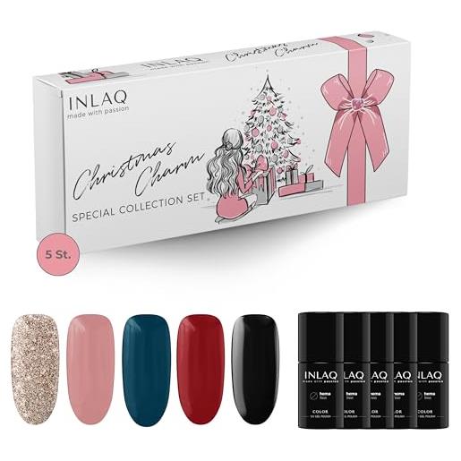 INLAQ® hema free | christmas charm uv nail polish special collection set - gel nails smalto per unghie free from hema - shellack gel polish uv colours - 5 x 6 ml