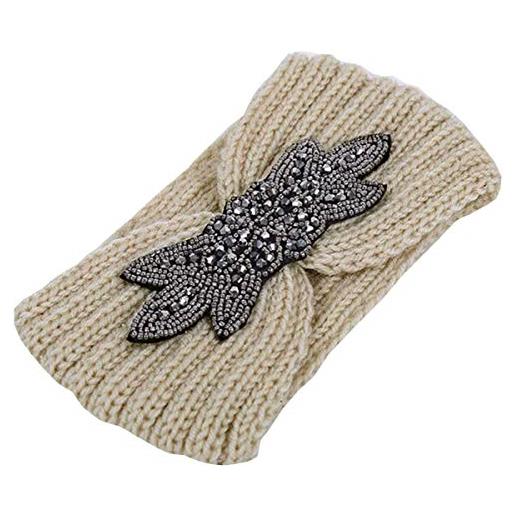 ZUMUii butterme moda inverno crochet lavorato a maglia turbante fascia hairband delle donne con foglia applique in rilievo, cotone headwrap earwarmer bianca