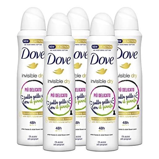 Dove 5x Dove deodorante spray invisible dry fresia bianca & fiore di violetta 48h 0% alcol antitraspirante - 5 flaconi da 150ml