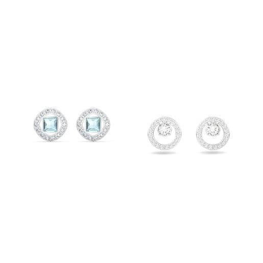 Swarovski orecchini stud Swarovski angelic square, turchese, placcato rodio, esclusivi amazon & creativity orecchini a lobo circolari, placcati in tonalità rodio lucido con cristalli Swarovski, bianco