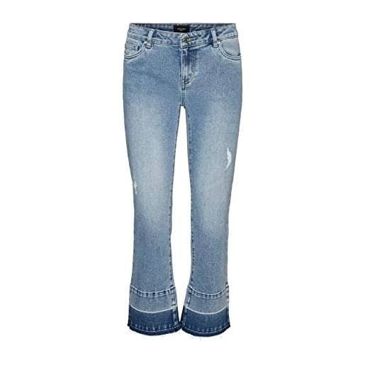 Vero moda jeans flared, lunghezza alla caviglia, vita media , lavaggio chiaro con orlo taglio vivo e banda scura. Blu s/30 blu denim