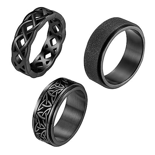 OIDEA anello uomo acciaio antistress: set di 3 anelli fidanzamento girevoli ritaglio del simbolo vichingo nodo celtico liscio regalo promessa ragazzo stile 1 misura 20