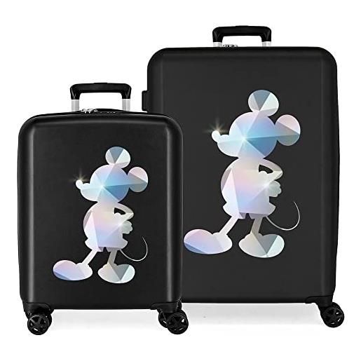 Disney set valigie Disney 100 special shine mickey silver nero 55/70 cm abs rigido lucchetto tsa integrato 119l 6,8 kg bagaglio a mano 4 doppie ruote