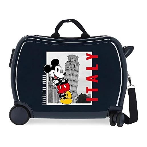 Disney topolino e minnie viaggia per il mondo italia valigia bambino blu 50x39x20 cm abs rigido chiusura laterale con combinazione 34l 1,8 kg bagaglio a mano 4 ruote
