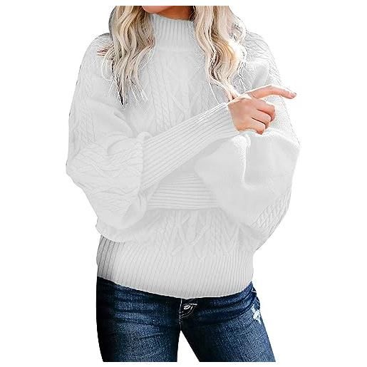 FNKDOR 2023 maglione da donna autunno inverno treccia maglione maglione maglione dolcevita, nero , xl