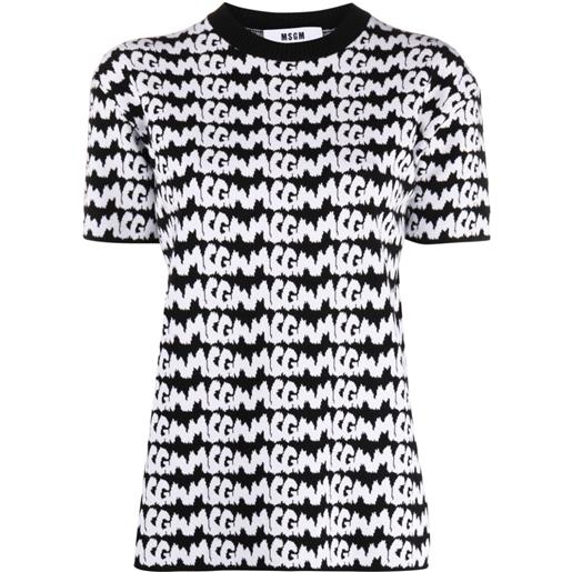 MSGM t-shirt girocollo con logo jacquard - nero