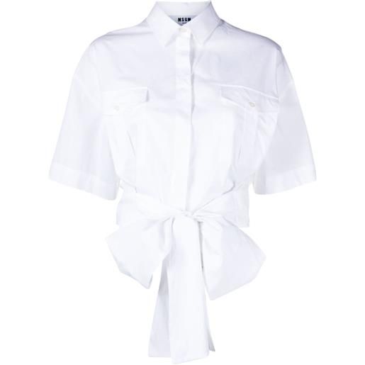 MSGM camicia crop con fiocco - bianco