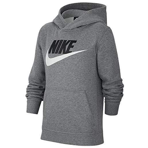 Nike sportswear club fleece, felpa pullover con cappuccio e grafica unisex bambini, carbon heather, xs