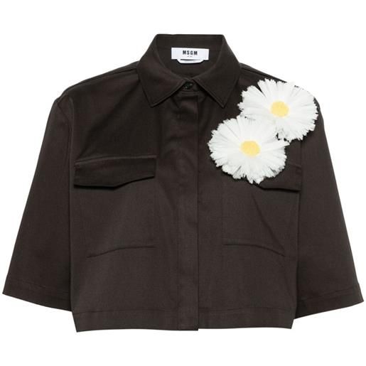 MSGM camicia semi trasparente con applicazione a fiori - marrone