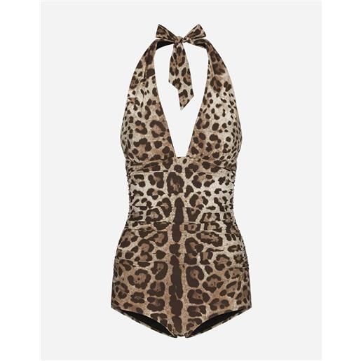 Dolce & Gabbana costume intero scollato stampa leopardo