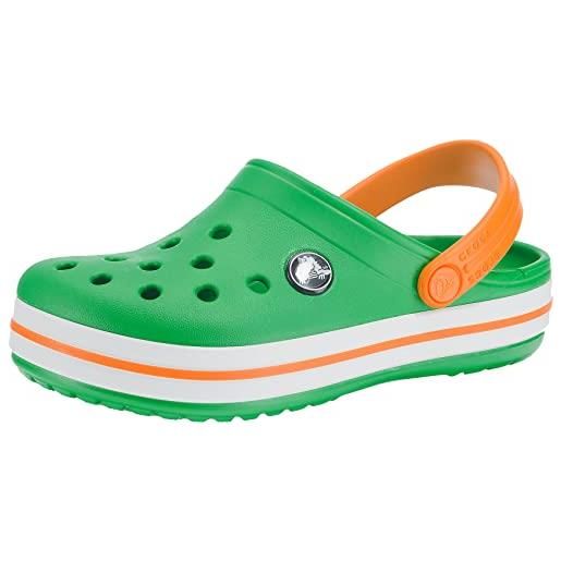 Crocs crocband clog kids, zoccoli unisex - bambini e ragazzi, grass green white blazing orange, 19/20 eu