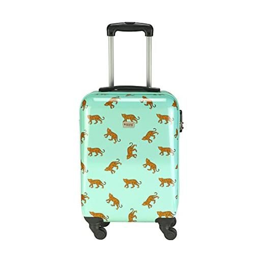 Princess Traveller trendy animal collection - leopard - menta - 56 cm, menta, handgepäck, trolley rigido con ruote orientabili
