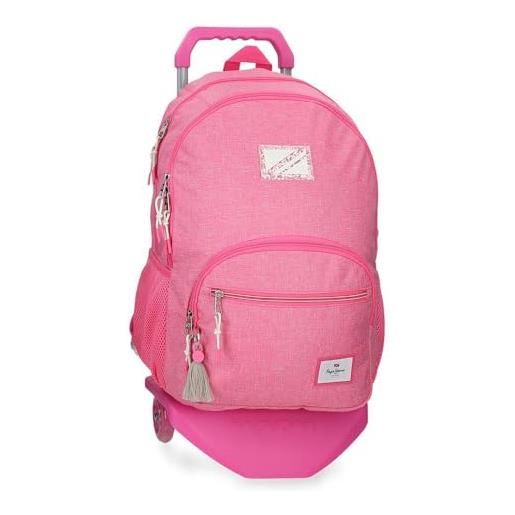 Pepe Jeans luna zaino per laptop doppio, rosa, mochila escolar doble compartimento con carro, zaino 44 + carrello