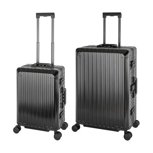 Travelhouse tokyo t6035 - trolley da viaggio in alluminio, diverse misure e colori, nero , handgepäck & großer koffer set, set di valigie