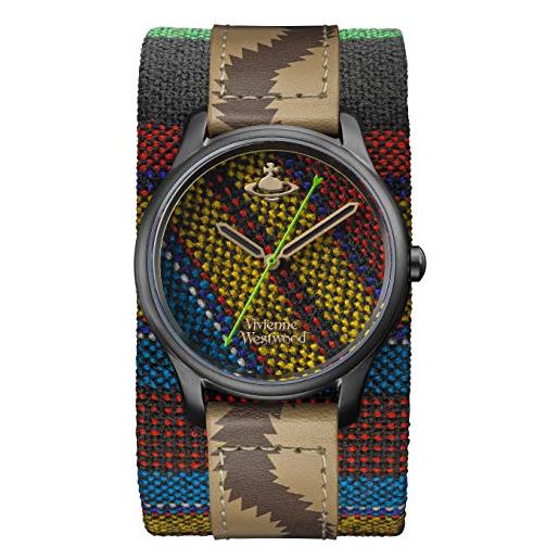 Vivienne Westwood africa ladies quartz watch with multi coloured dial & multi coloured leather cuff vv197bkaf