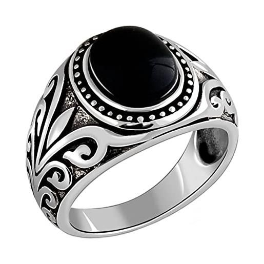 Mesnt anelli fidanzamento uomo, anello in 925 per uomini modello antico vintage con agata nera argento, taglia 15