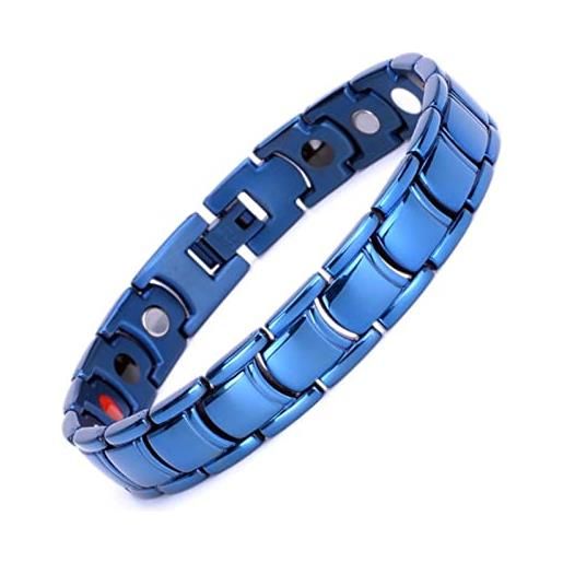 WEITING bracciale magnetico unisex in acciaio inox con quattro colori di pietra blu germanio, larghezza 11 mm, colore blu, 21,8 cm