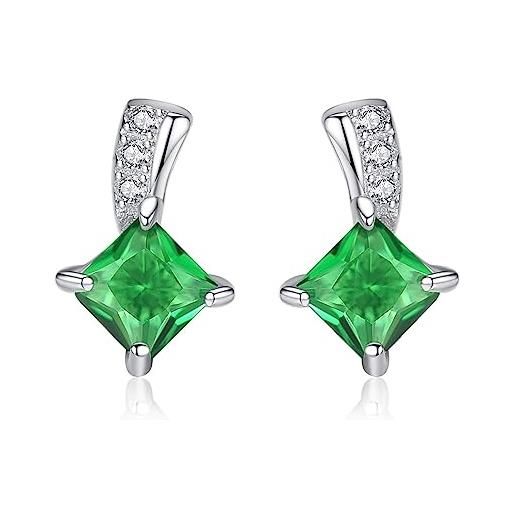 Bellitia Jewelry orecchini donna argento 925 con smeraldo verde & diamante simulato zirconi - orecchini a bottone donna - orecchini per principessa