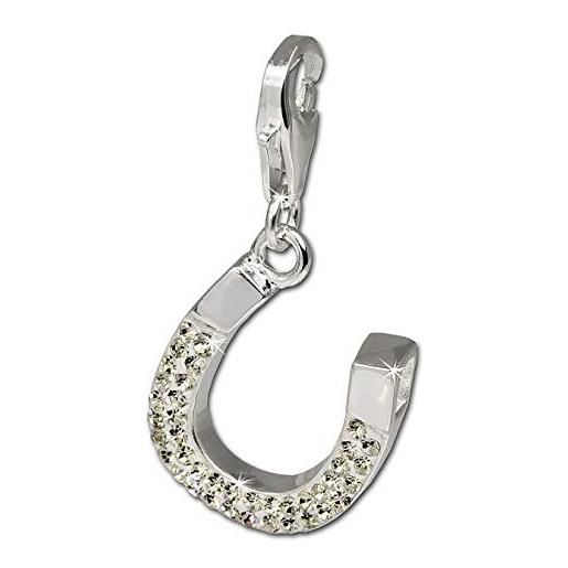 SilberDream poposh charm ferro di cavallo bianco swarovski elements ciondolo in argento 925 lucido per collane e braccialetti gsc214w
