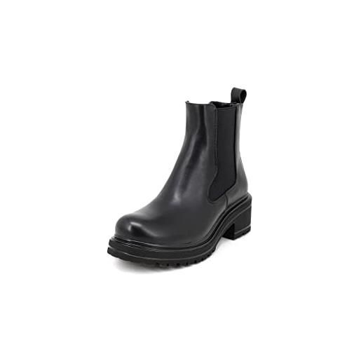 QUEEN HELENA stivaletti chelsea boots con tacco stivali bassi senza chiusura con plateau casual invernali donna x27-104 (x27-104 nero, numeric_38)