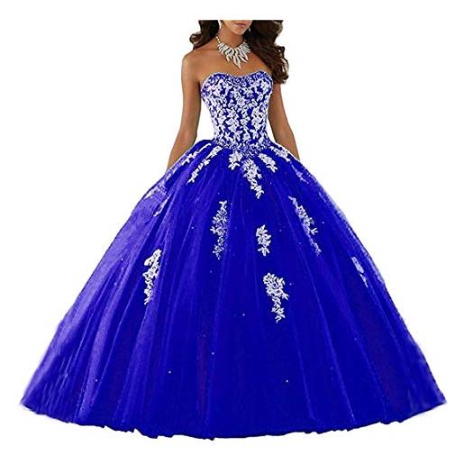 ANJURUISI abito quinceanera da donna in tulle con applique in pizzo e scollo a cuore reale blu-50 plus