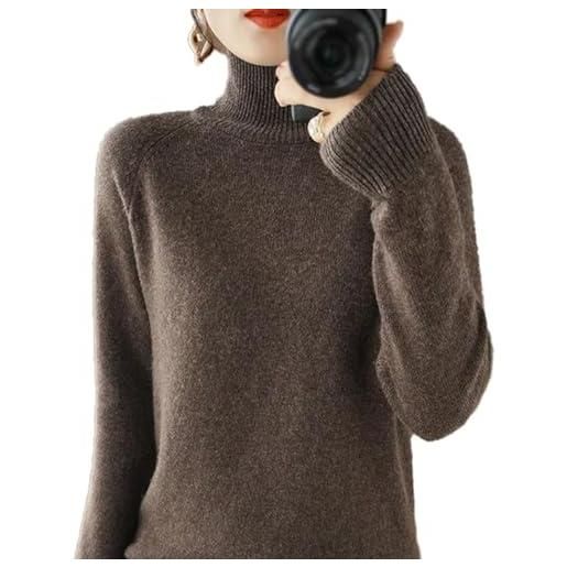 BAWUTZ maglione da donna, in cashmere, a collo alto, 100% cashmere, a maniche lunghe, per il tempo libero, colletto alto, a maniche lunghe, per autunno e inverno, colore caffè. , m