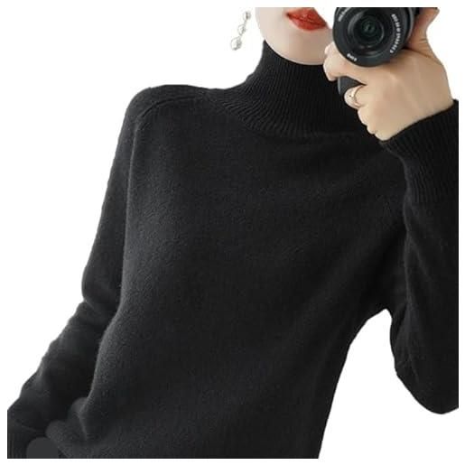 BAWUTZ maglione da donna, in cashmere, a collo alto, 100% cashmere, a maniche lunghe, per il tempo libero, colletto alto, a maniche lunghe, per autunno e inverno, nero , l