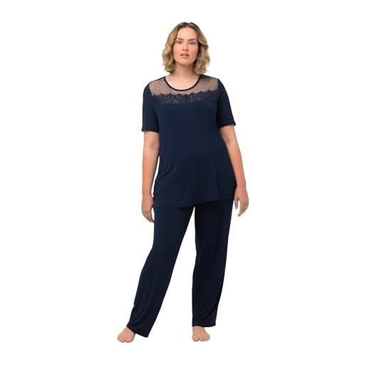 Ulla popken pigiama in viscosa con dettagli in pizzo, blu notte, 48-50 donna